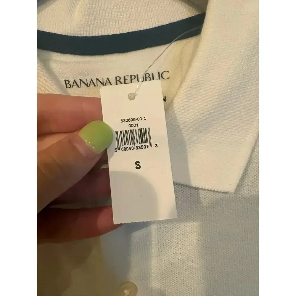 Banana Republic Organic Cotton Pique Polo Colorblock White Gray Blue Small